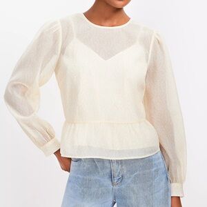 Loft Feather Print Tie Back Peplum Blouse